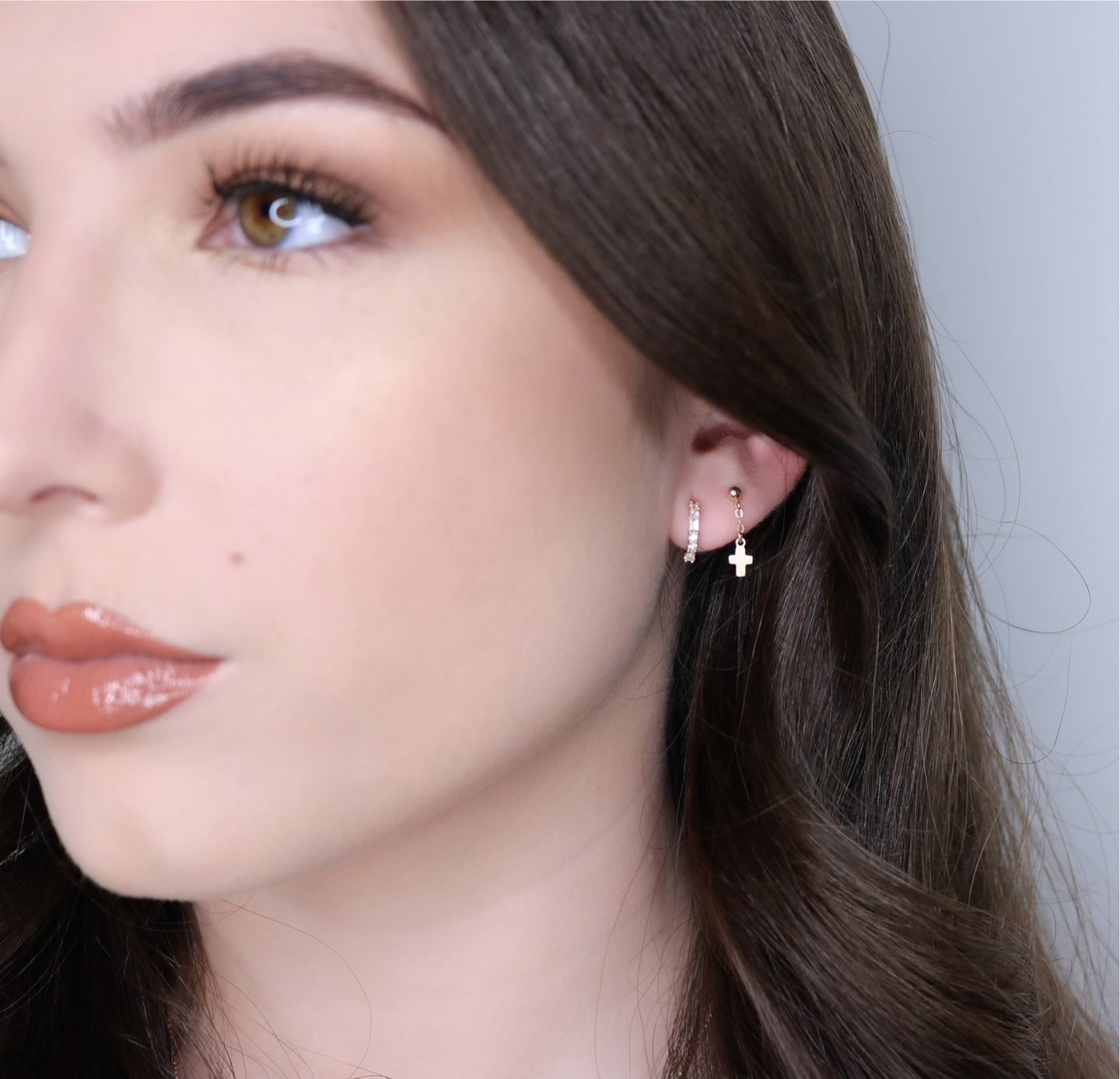 14K Gold Ball Stud Earrings | Dangling Cross Earrings